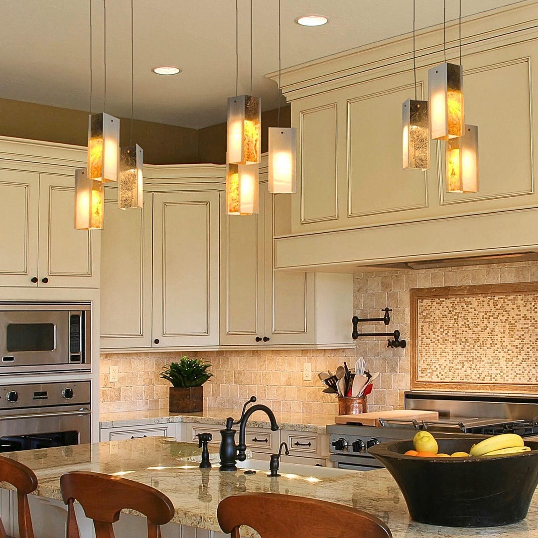 Modern Farmhouse Kitchen Island Lighting, Stain Glass Hanging Lamp