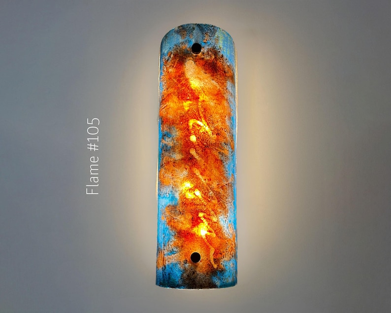 Unique Art Glass Wall Sconces Lighting. Stain Glass Panel Wall Lamp in 33 Art Glass colors to choose from. Original Stain Glass Art 105. Flame