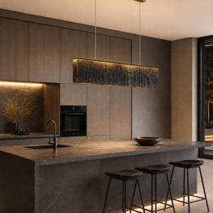 Linear Pendant Light, Black Chandelier for Luxury Home Decor and Kitchen Light Fixture.