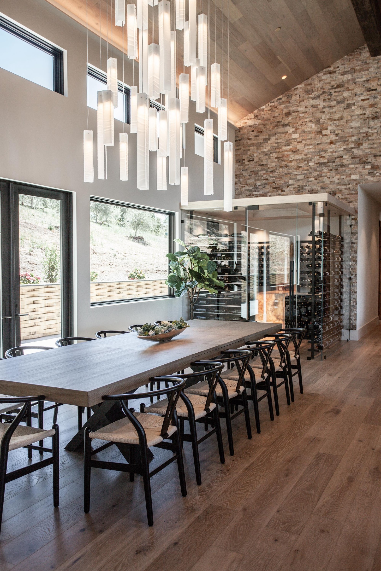 Long Chandelier for Dining Room With High Ceiling. Cascading Chandelier ...