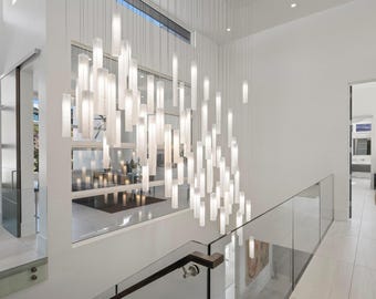 Chandelier Lighting – Lighting Modern Pendant Lamp – Blown Glass Stairway Light for Foyer and Staircase