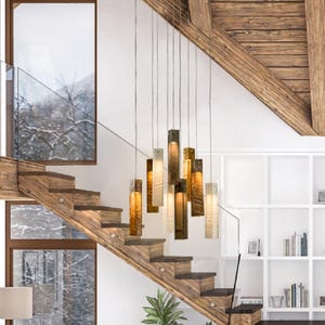 Rustic Chandelier, Boho Lighting, Handmade Earth Tones Art Glass Chandelier Lighting for Modern Farmhouse Décor