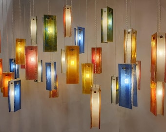 Art That Transforms - Blown Glass Chandelier Art - Unique Room Decor Colorful Hanging Lighting Fixture