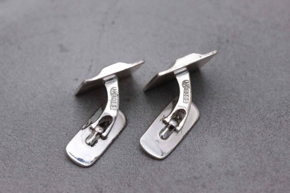 Scandinavian style HTI accessories Vintage mens gift Rectangle whale back cufflinks Modernist geometric design Silver 830 cufflinks