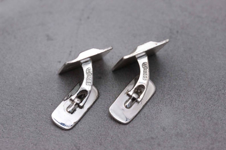 Scandinavian style HTI accessories Vintage mens gift Rectangle whale back cufflinks Modernist geometric design Silver 830 cufflinks