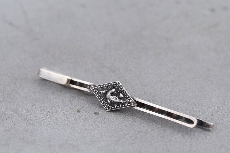 1980s Vintage gift for man Ethnic bird Traditional casual design Men/'s tie accessories Silver 900 Vietnamese tie clip