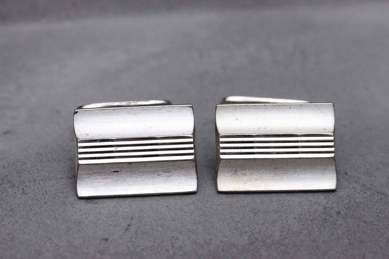 Scandinavian style HTI accessories Vintage mens gift Rectangle whale back cufflinks Modernist geometric design Silver 830 cufflinks