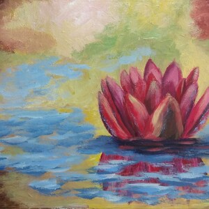 Seerose Malerei Blume | Original Wasser Kunstwerk | Acrylmalerei auf Papier Größe 40 x 30 cm | Seerosenteich Kunst | Einweihungsgeschenk