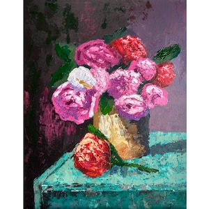 Rose Morning / pintura acrílica / lienzo sobre cartón 40 x 50 cm (16 x 20 in) / Pintura original hecha a mano / Arte de pared floral botánico pesado