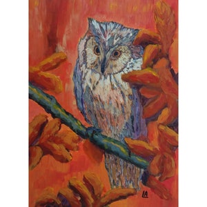 Smart Owl Painting Bird of Night Original Art / Wild Beast Artwork regalo / Animal Art Pittura acrilica su carta formato 30 per 40 cm (12 per 16 pollici)