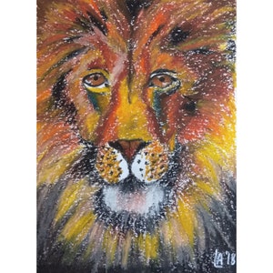 Leone gentile Dipinto pastello a olio su carta formato 20 x 29 cm (8 x 11 pollici) / Pittura originale fatta a mano / Pittura animale astratta / Regalo personalizzato
