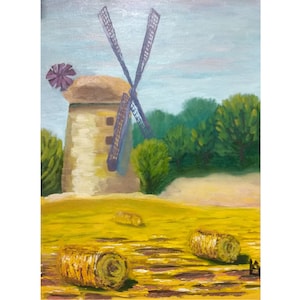 Windmill | oil painting canvas on cardboard 30x40cm (12 x 16 in) | Original Handmade Painting | Decorative Painting | Country Home Art Decor