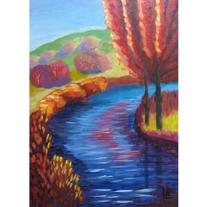 Tableau entoilé peinture acrylique rivière rouge 30x40cm (12 x 16 po) | Peinture originale faite à la main | Art de la rivière Rouge en fleurs | Décoration murale de chambre moderne