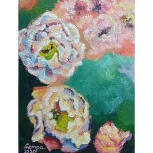 Sonata de peonía / pintura acrílica / lienzo sobre cartón 40 x 50 cm (16 x 20 pulgadas) / Pintura hecha a mano original / Coral Charm Peony / Vibrant Peony