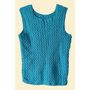 Vest, sweater, women summer knitted vest, size L-XL , Hand knitted, Cotton, Acrylic, Blue