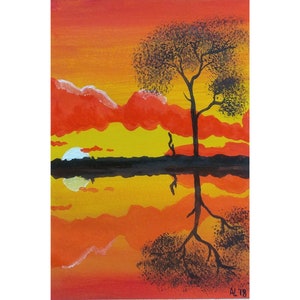 Sole del deserto Gouache dipinto su carta / Dipinto fatto a mano originale dimensioni 19 x 26 cm (7 x 10 pollici) / Dipinto del deserto per la decorazione domestica di Wall Art