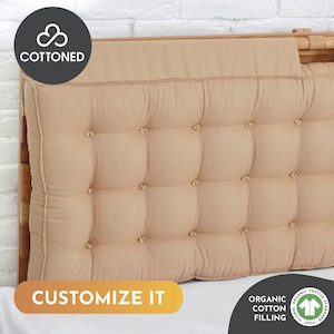 Custom Organic Cotton Headboard Cushion | Tufted | Customizable - Size, Shape and Fabric on Request