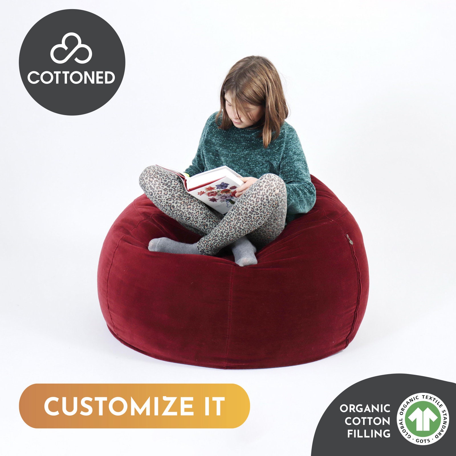 Coussin de tête de lit en coton biologique personnalisé Touffeté  Personnalisable Taille, Forme et Tissu sur Demande -  France