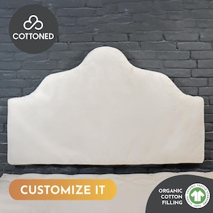 Custom Organic Cotton Curved Headboard Cushion with Removable Cover | Any Custom Size, Shape and Fabric on Request