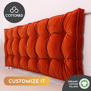 Custom Organic Cotton Headboard Cushion | Tufted | Customizable - Size, Shape and Fabric on Request