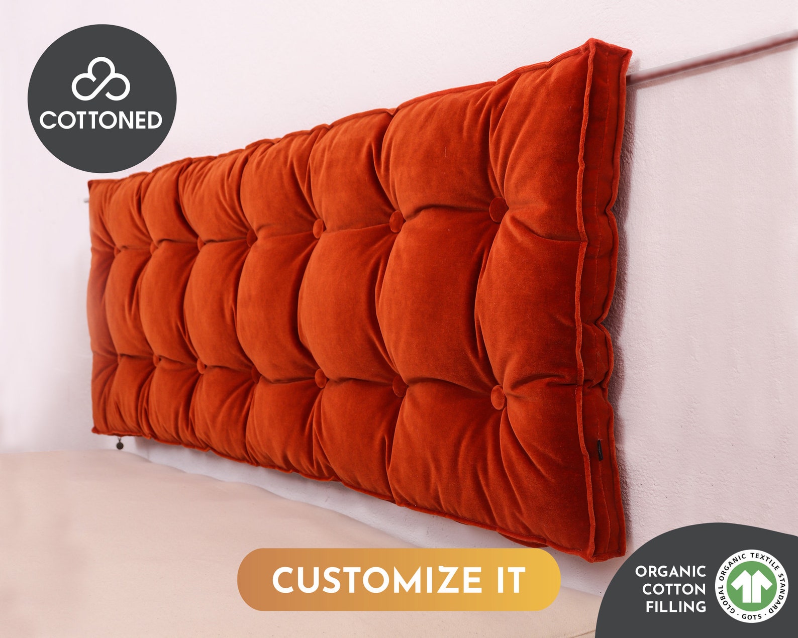 Custom Organic Cotton Headboard Cushion Tufted Etsy