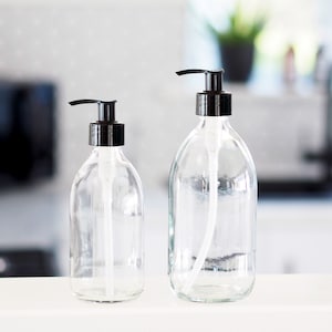 Clear Glass Refillable Bottle with Black Pump Dispenser – Kitchen & Bathroom Storage