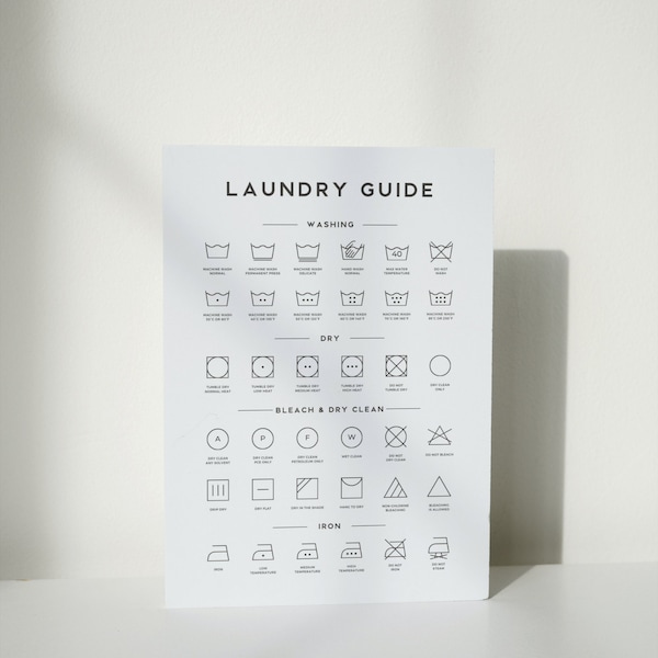 Printable Laundry Guide - A4 - Minimalist Style - Print Off At Home - Instant Download - Laundry Symbols Explained - Utility Room