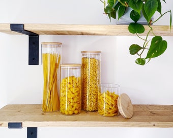 Glass Storage Jar With Natural Bamboo Airtight Lid  - Choice Of Sizes - Home, Kitchen, Pantry, Laundry, Utility Organisation