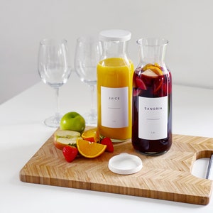 Refillable 1.2 L Glass Carafe With White Personalised Waterproof Minimalist Label Fridge Organisation Fridgescaping image 1