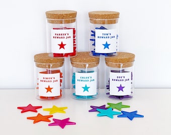 Small Personalised Reward Jar - Star Tokens Included - Lots Of Colour Options