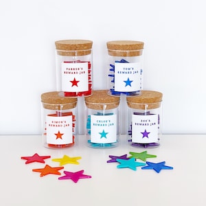 Small Personalised Reward Jar - Star Tokens Included - Lots Of Colour Options