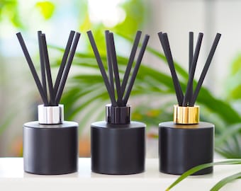 Matt Black Glass Diffuser Bottle And Reeds - Choice Of Neck And Reeds Colour