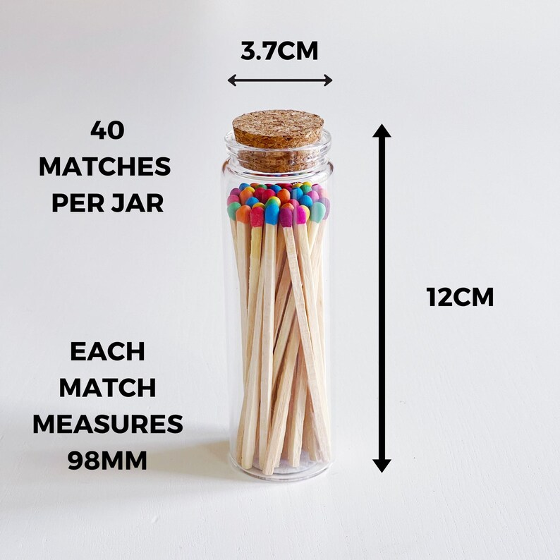 Jar of Large Luxury Coloured Matches 40 Matches per Bottle 98mm Matches