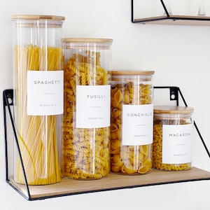 Glass Kitchen Storage Jar With White Waterproof Minimalist Personalised Label And Natural Bamboo Lid Choice Of Sizes image 3
