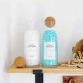 Refillable 700ml Or 1.2L Glass Laundry Bottle With White Personalised Waterproof Label & Cork Ball Lid - Laundry / Utility Room Organisation