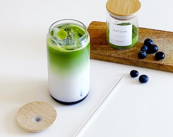 Glass With Bamboo Lid And Straw - Use For Matcha, Iced Coffee's And Juices