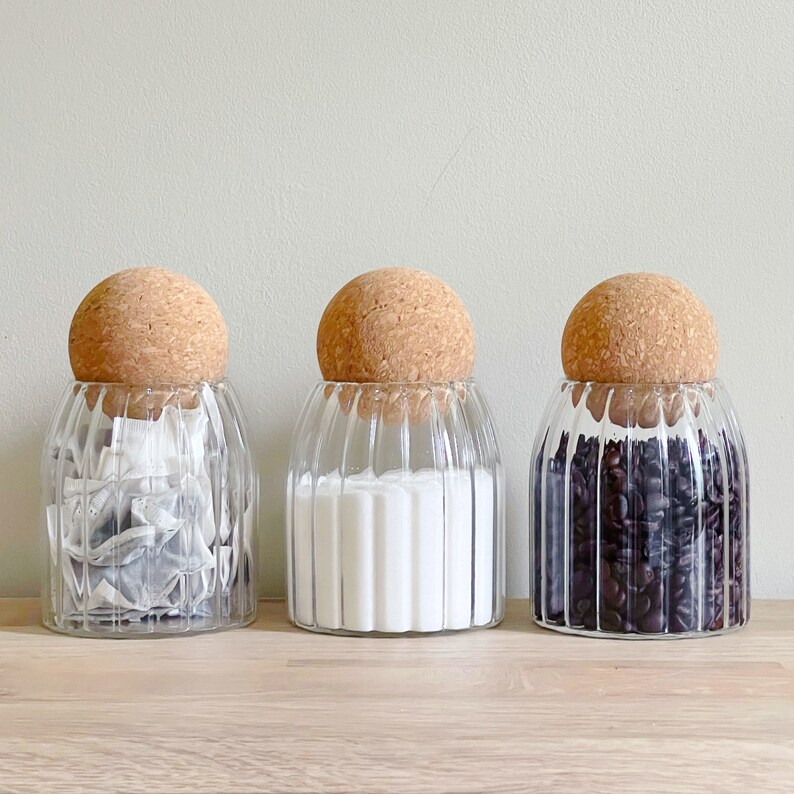 Rippled Cork Ball Glass Storage Jar With Optional Personalised Etsy