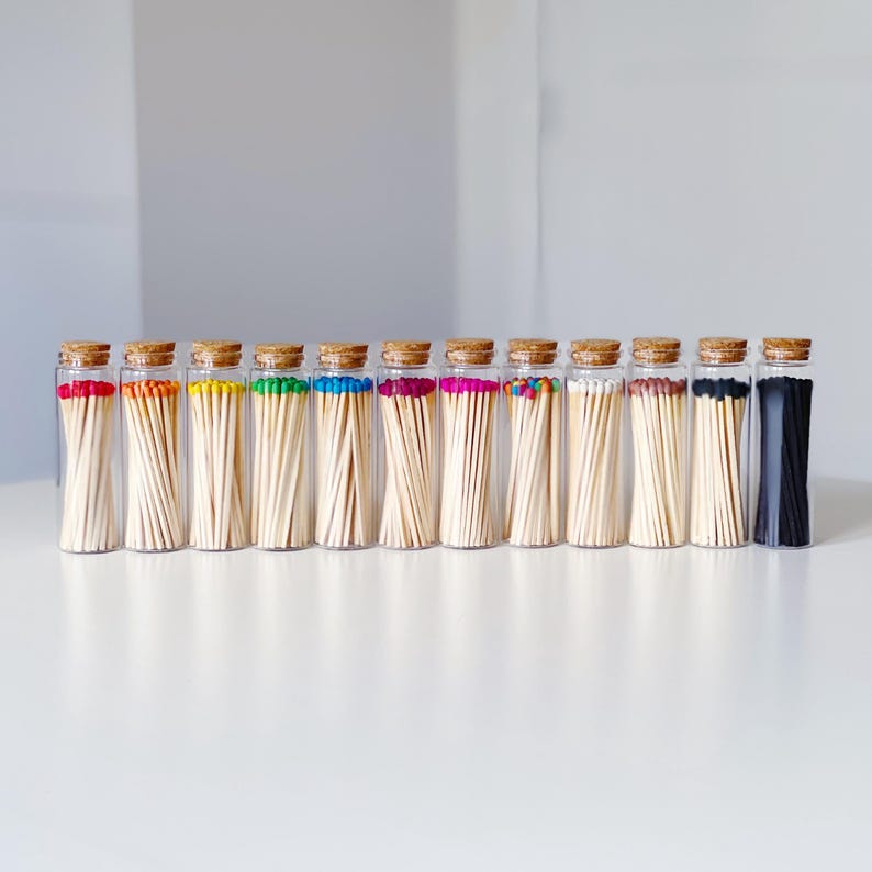 Jar of Large Luxury Coloured Matches 40 Matches per Bottle 98mm Matches