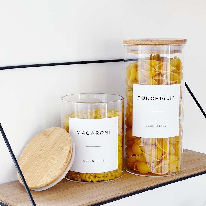 Glass Kitchen Storage Jar With White Waterproof Minimalist Personalised Label And Natural Bamboo Lid Choice Of Sizes image 6