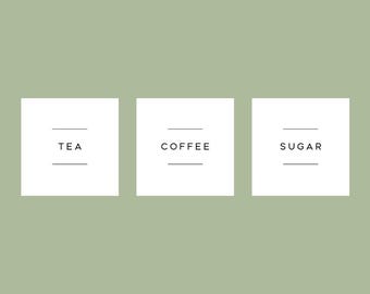 Set Of 3 Labels - Tea, Coffee & Sugar - Choice Of sizes