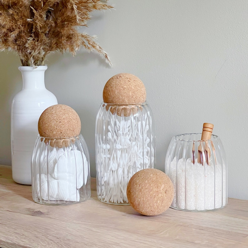 Rippled Cork Ball Glass Storage Jar With Optional Personalised Etsy UK