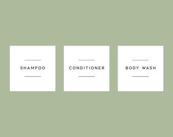 Set Of 3 Labels - Shampoo, Conditioner & Body Wash - Choice Of sizes