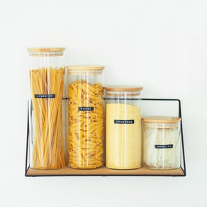 Round Glass Storage Jar With Natural Bamboo Lid And Personalised Embossed Label - Eco Kitchen Organiser