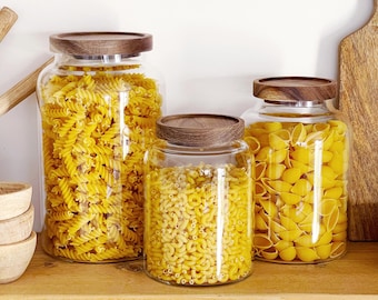 Large Kitchen Storage Jar With Airtight Acacia Wood Lid - Choice Of Sizes - Pantry Organisation