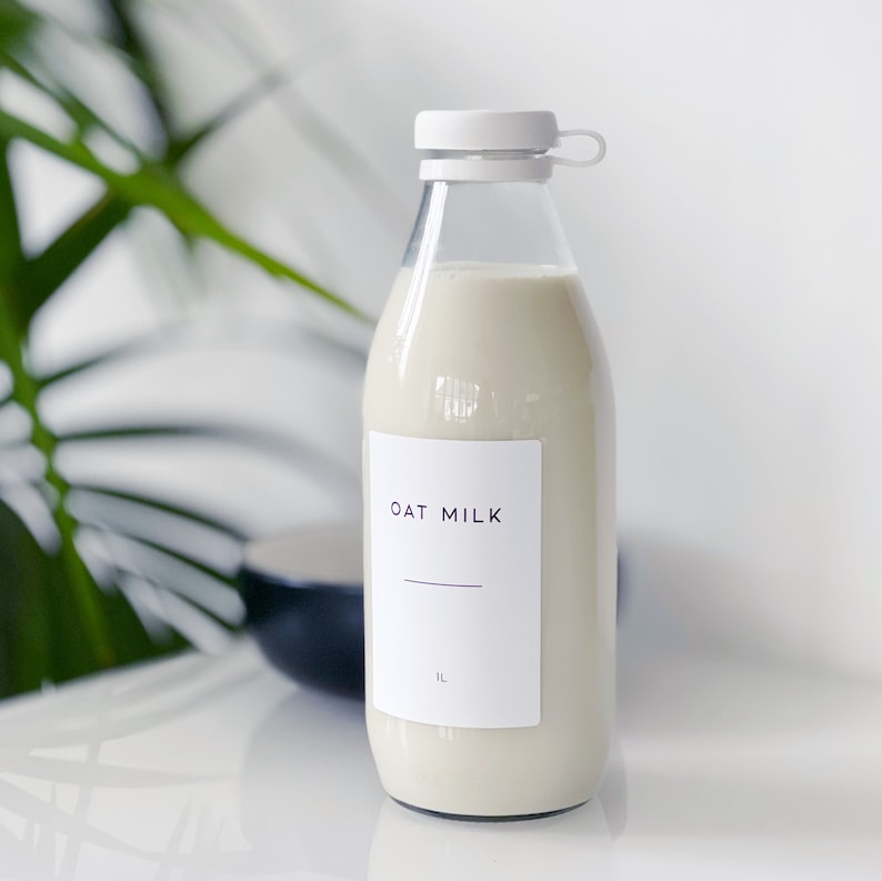 Refillable 1L Glass Milk Bottle With White Waterproof Personalised Minimalist Label Fridge Organisation Fridgescaping image 5