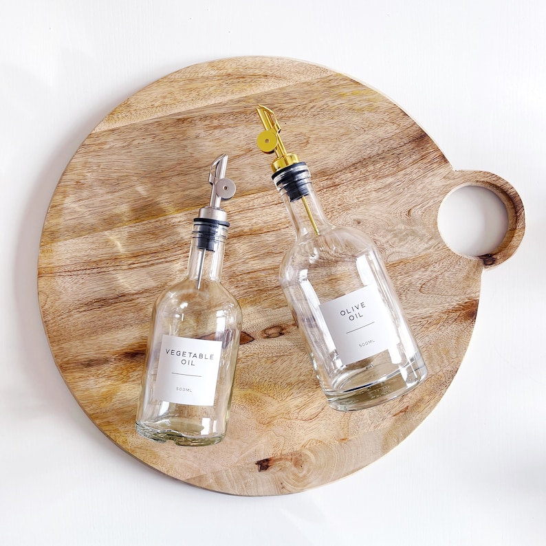 Glass Oil / Vinegar Pourer Bottle Personalised With A White Water And Oil Resistant Label 350ml or 500ml Choice Of Pourer Colour image 8