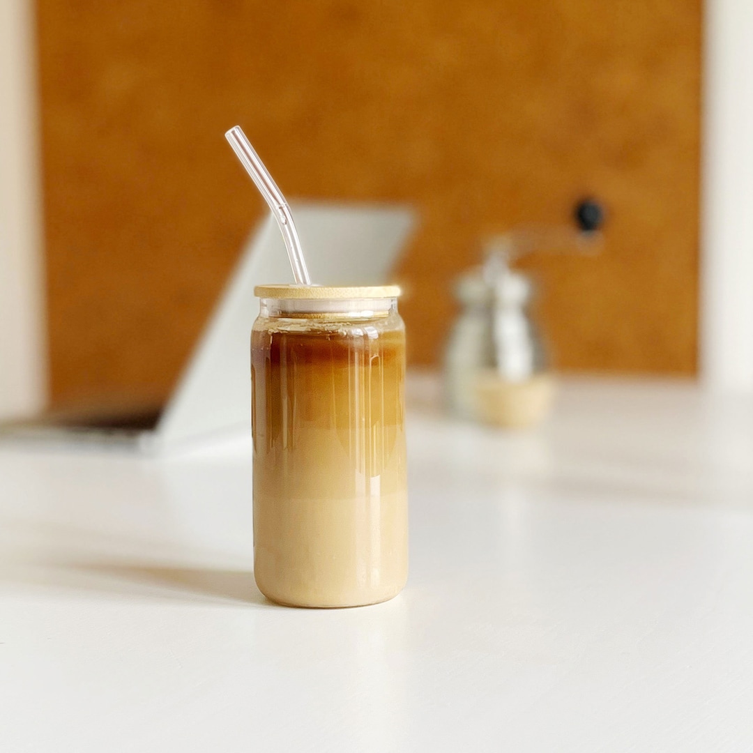 Glass With Bamboo Lid and Straw - Etsy UK