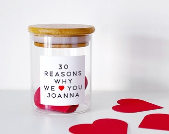 30 Reasons Why I/We Love You Jar - Personalised - 30th Birthday Gift - Mini Jar - Optional Hearts