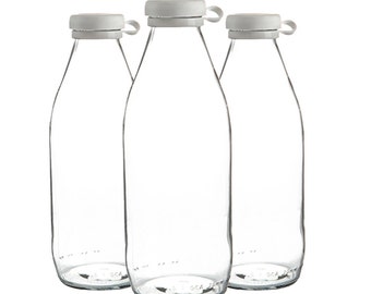 Refillable 1L Glass Milk Bottle With White Waterproof Personalised  Minimalist Label Fridge Organisation Fridgescaping 