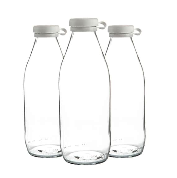 Refillable 1L Glass Milk Bottle With White Waterproof Personalised  Minimalist Label Fridge Organisation Fridgescaping 